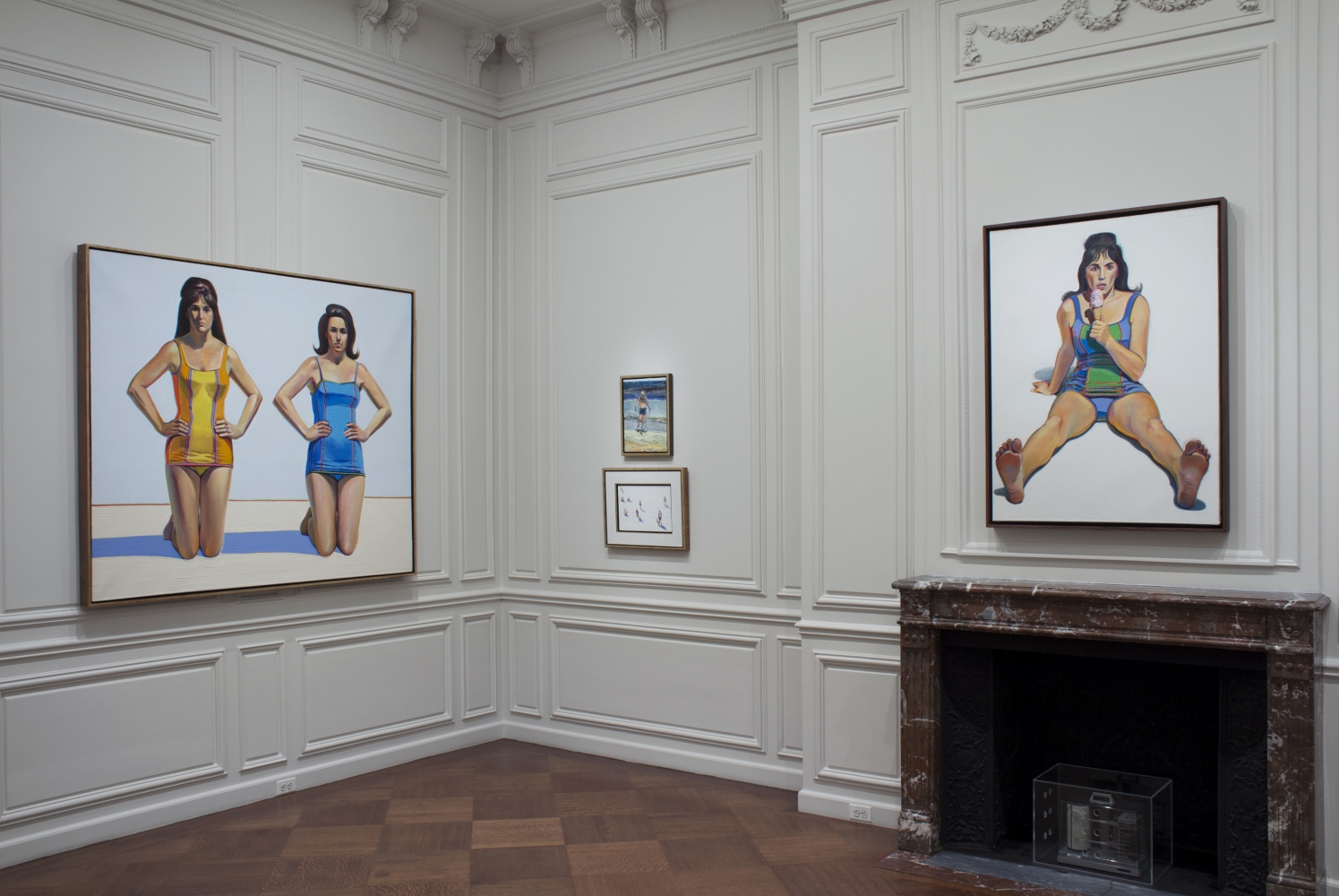 Installation view of&nbsp;Wayne Thiebaud: A Retrospective,&nbsp;October 22-November 29, 2012.&nbsp;Left to Right:, Two Kneeling Figures, 1966, Lent by Betty Jean Thiebaud