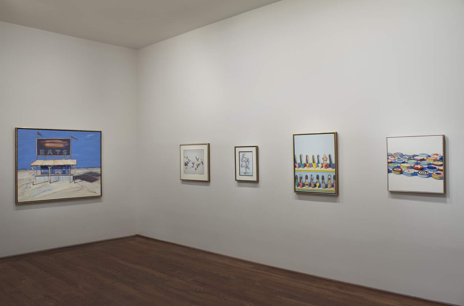 Installation view of Wayne Thiebaud: A Retrospective,&nbsp;October 22&ndash;November 29, 2012.&nbsp;Left to Right:, Hot Dog Stand, 2004-12, Lent by the Artist&#039;s Studio