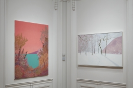 Works by John McAllister and Lois Dodd on view in Unnatural Nature: Post-Pop Landscapes, on view in the New York gallery April 21 - June 10, 2022.  Installation view by Kent Pell.