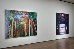 Works by Makiko Kudo and Ann Craven on view in Unnatural Nature: Post-Pop Landscapes, on view in the New York gallery April 21 - June 10, 2022.  Installation view by Kent Pell.