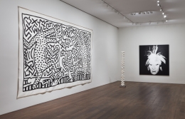 Installation view of White | Black: Works by Miquel Barceló, Louise Bourgeois, Jacob El Hanani, Keith Haring, Rashid Johnson, Robert Longo, Jean Paul Riopelle, Joaquín Torres-García, and Andy Warhol at Acquavella Galleries from August 13 - September 28, 2018.