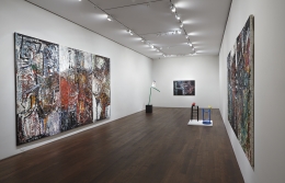 Installation view of Riopelle | Miró: Color at Acquavella Galleries from October 1 - December 11, 2015.