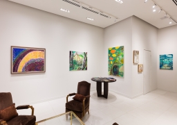 Works by Jon Joanis, Yuka Kashihara, Lisa Sanditz, and Lois Dodd on view in Unnatural Nature: Post-Pop Landscapes, on view in the Palm Beach gallery April 15 - May 25, 2022.  Installation view by Kent Pell.