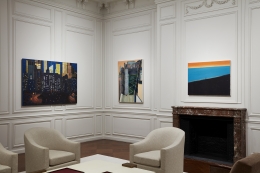 Works by Yvonne Jacquette, Wayne Thiebaud, and Matthew Wong on view in Unnatural Nature: Post-Pop Landscapes, on view in the New York gallery April 21 - June 10, 2022.  Installation view by Kent Pell.