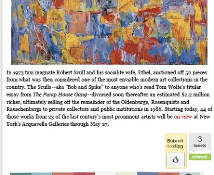 Photograph of "The Sculls' Warhols, Jasper Johns and Rauschenbergs All Together Again"