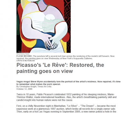 Photograph of "Picasso's 'Le Rêve': Restored, the painting goes on view"
