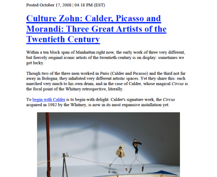 Photograph of "Culture Zohn: Calder, Picasso and Morandi: Three Great Artists of the Twentieth Century"