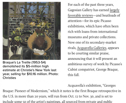 Photograph of "Step Aside, Picasso: Acquavella Plans a Braque Retrospective"